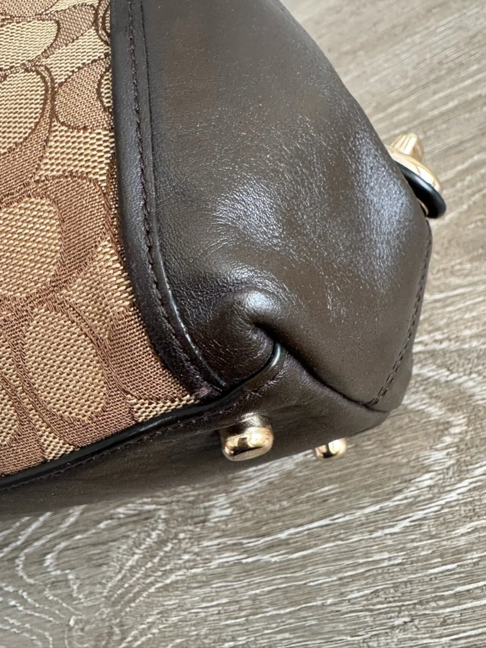 Coach Brown Signature Canvas Shoulder Bag with Dark Brown Trim - Picture 12 of 16